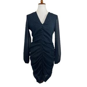 Leith Dress Navy Blue Fitted Sheer Long Sleeve Button Detail Size Medium